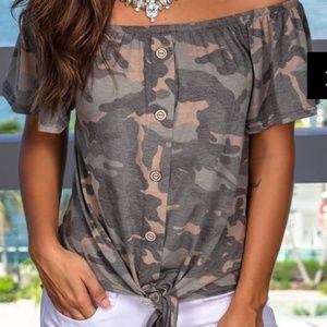 New Women's Off Shoulder Camo Top